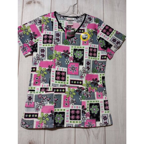 Scrub Star Scrub Top Ladies Extra Small Black Pink - Picture 1 of 6